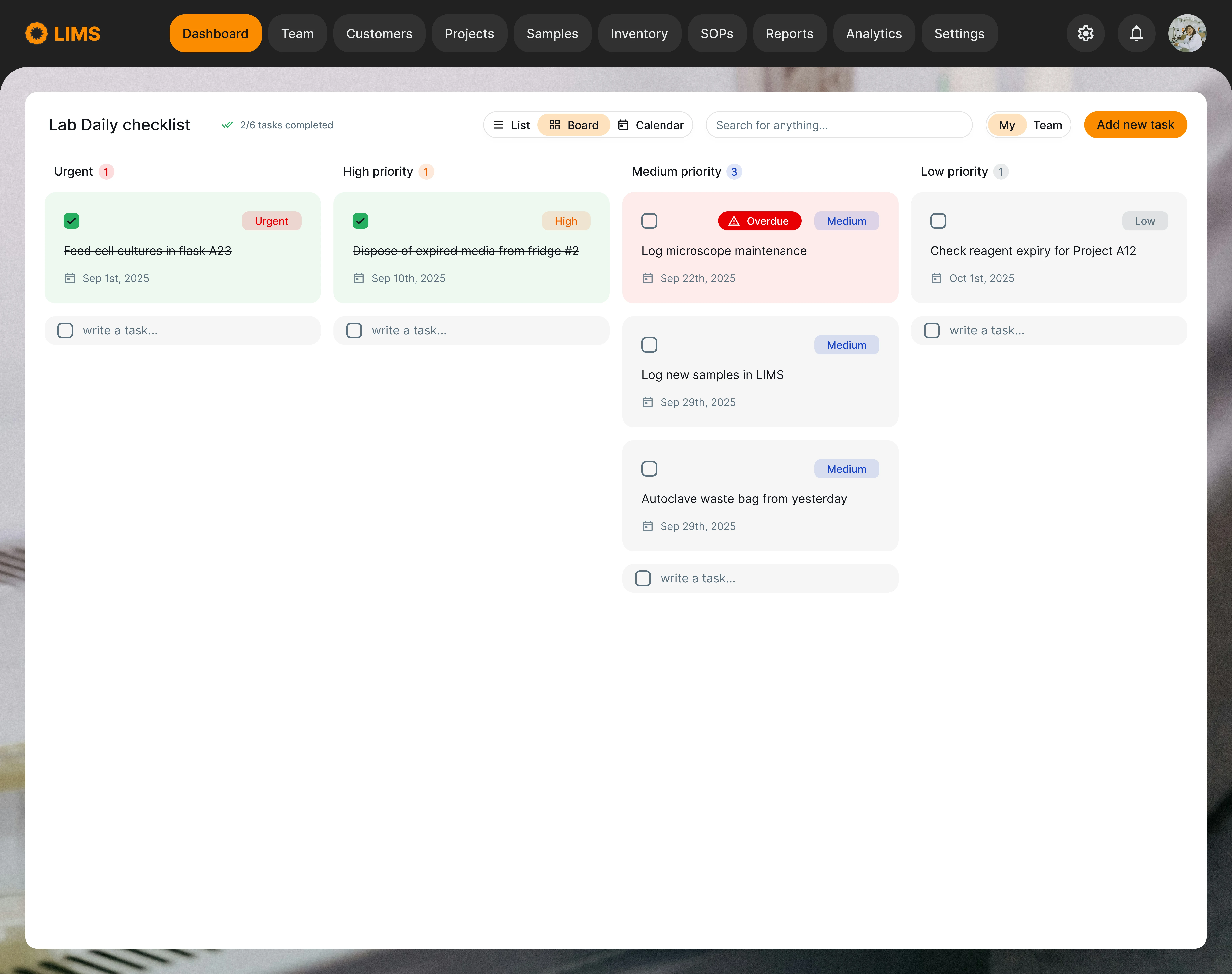 Lab Daily Checklist: From Whiteboards to In-LIMS Task Management